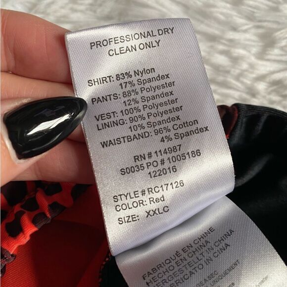 Revolution Dancewear 4 Piece Costume Black Vest Red Top Animal Print Pants Tie - Picture 14 of 16